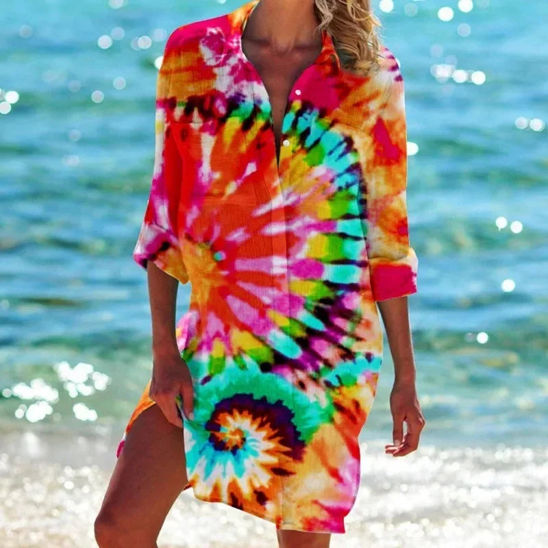 2.Boho Style Summer Cover-Up – Women's Tropical Print Beach Blouse Selection