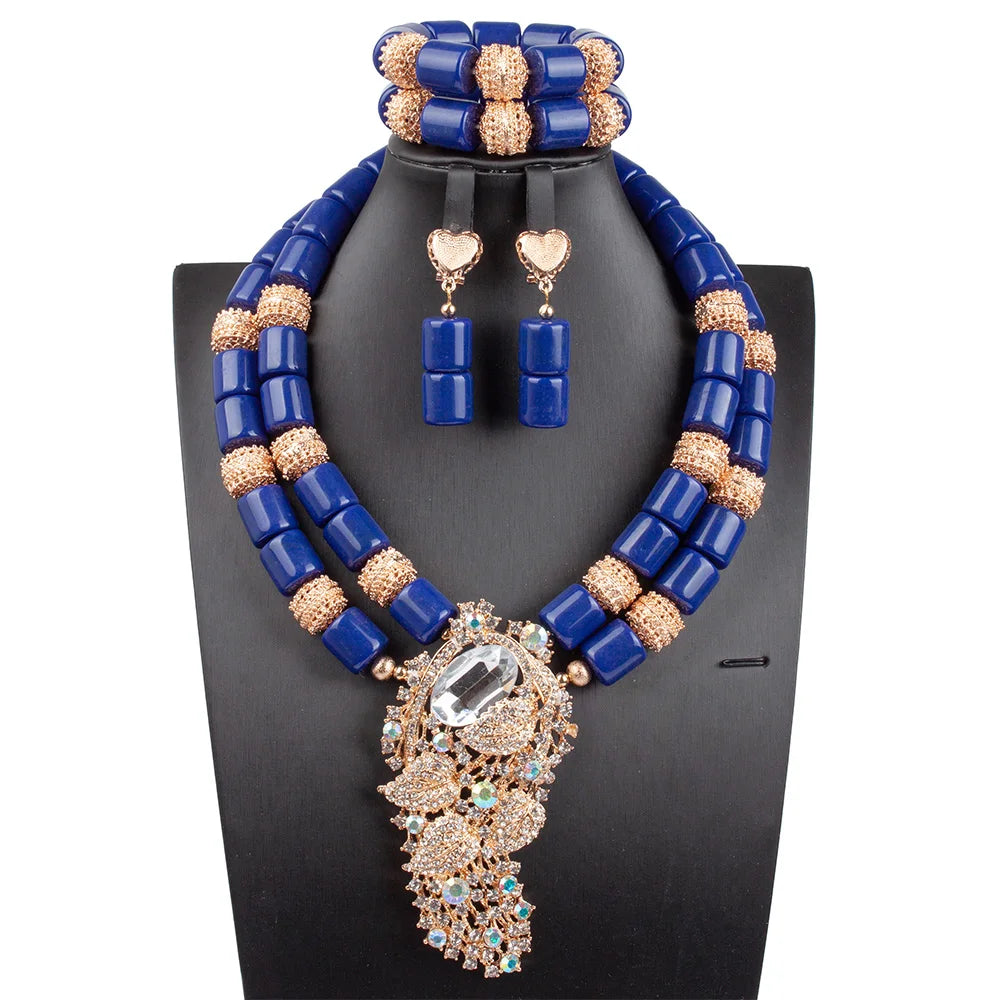 Artificial Coral Women Pendant Necklace Bracelets Earrings Suit African Wedding Jewelry Set Nigeria Bride Accessories Party Gift