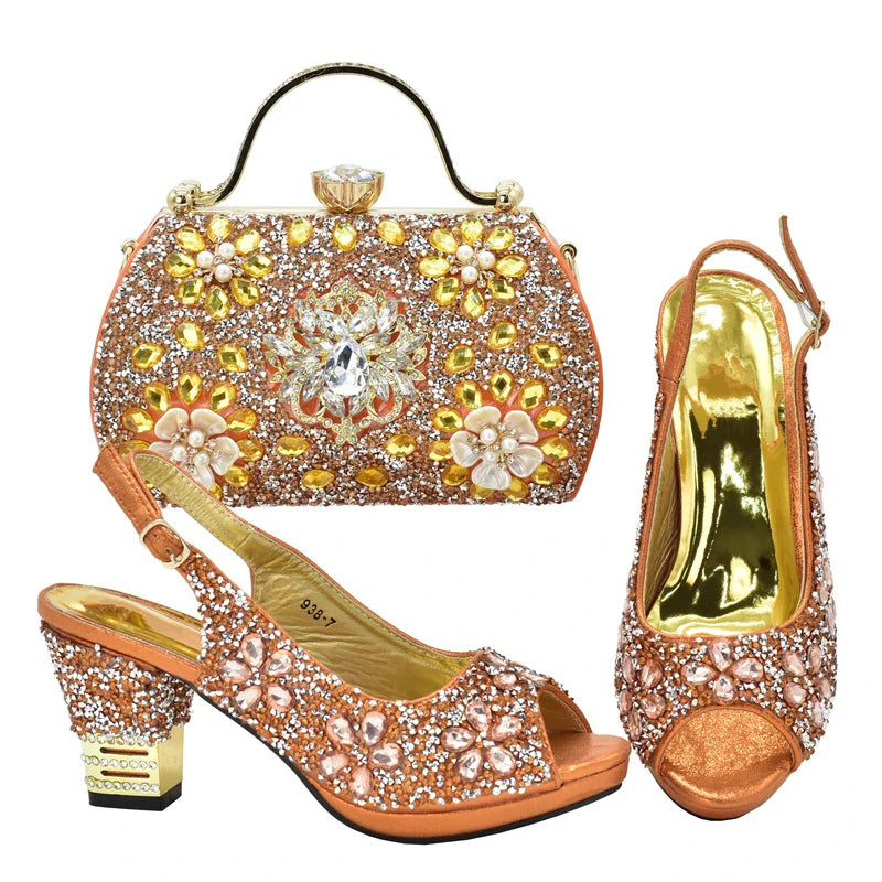 Italian Shoes and Bags Matching Set with Rhinestone Plus Size Shoes Luxury Italian Shoe and Bag Set 2025 Wedding Shoes Bride