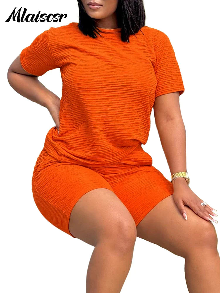 Mlaiscsr Casual Outfits for Women Short Sleeve O-neck T-shirt Tops and Shorts 2 Pieces Summer Sports Tracksuits Matching Sets