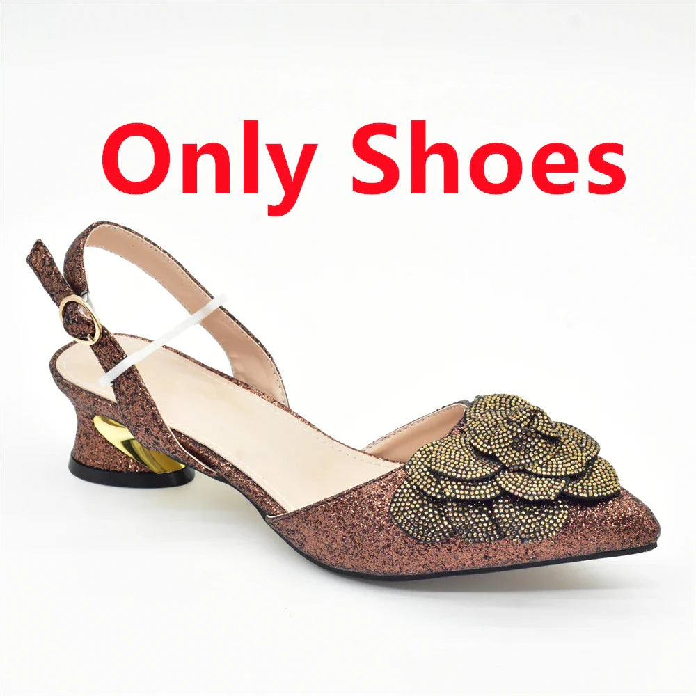 Women's Shoe and Bag Set Latest Luxury Italian Rhinstone Design for Wedding and Party