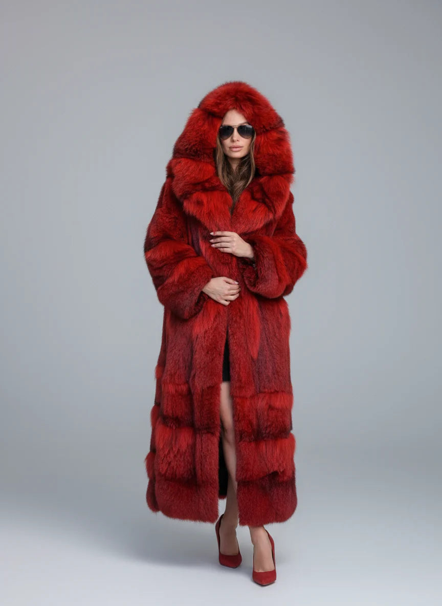 Women's Long Hooded Faux Fur Coat Autumn-Winter Luxury Thick Warm Fashion Street Style with Pockets High Street