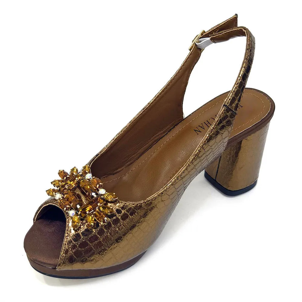 Women's Open Toe Heels Fashionable Rhinestone Decoration Shoe and Bag Set