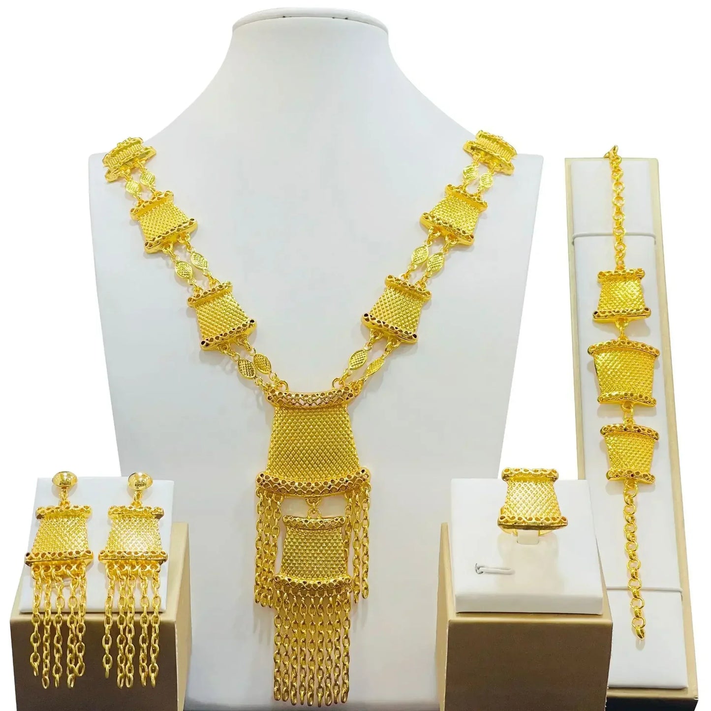 New Bridal Jewelry Set Dubai Necklace Earrings For Women Wedding 24k Gold Plated African Jwellery Bridesmaid Party Gift