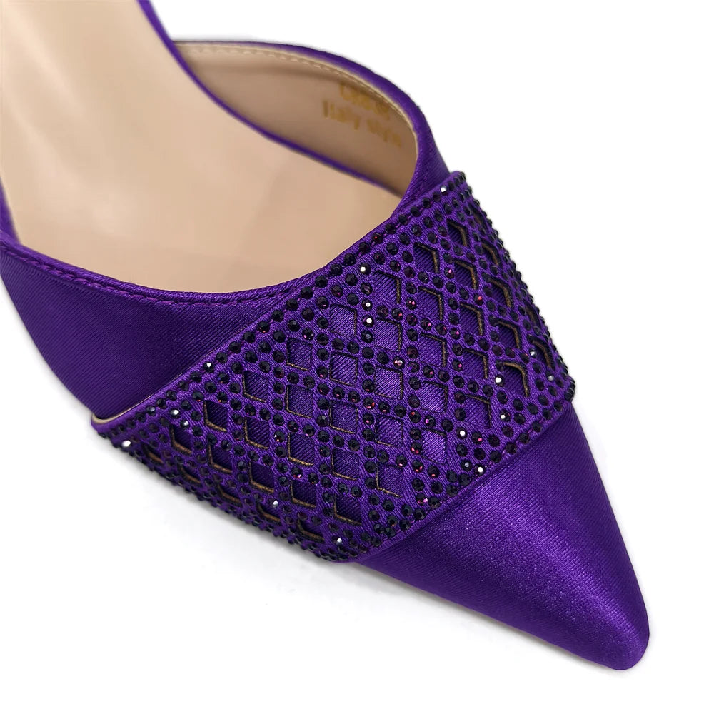 Women's Italian Party Shoes and Bag Set With Elegant Diamond Butterfly