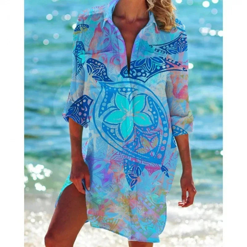 3.Boho Style Summer Cover-Up – Women's Tropical Print Beach Blouse Selection
