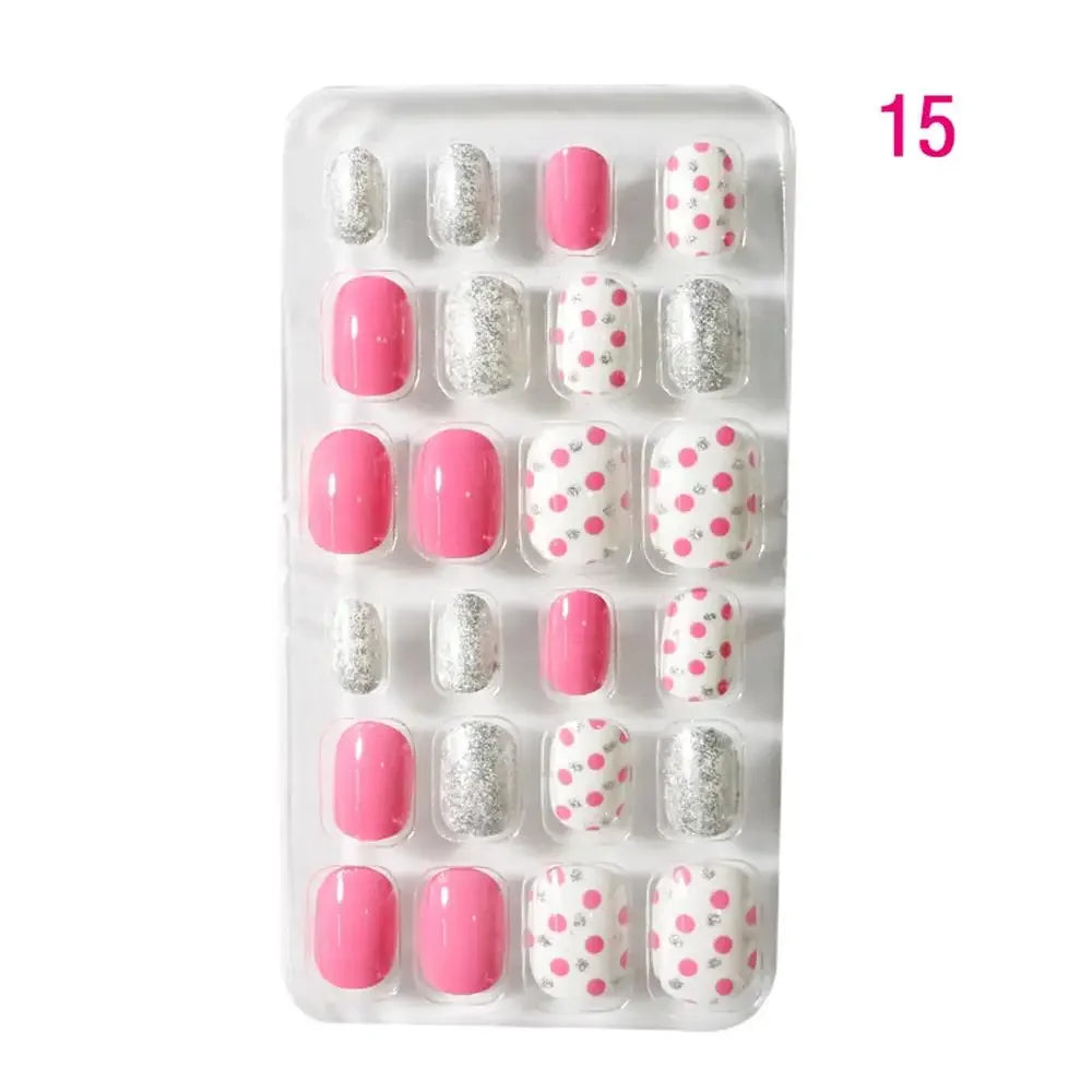 24Pcs/Set Kids Candy Flower Cute Fake Nails Detachable Full Cover False Nails Press On Nails Children Girls Nail Decoration Gift