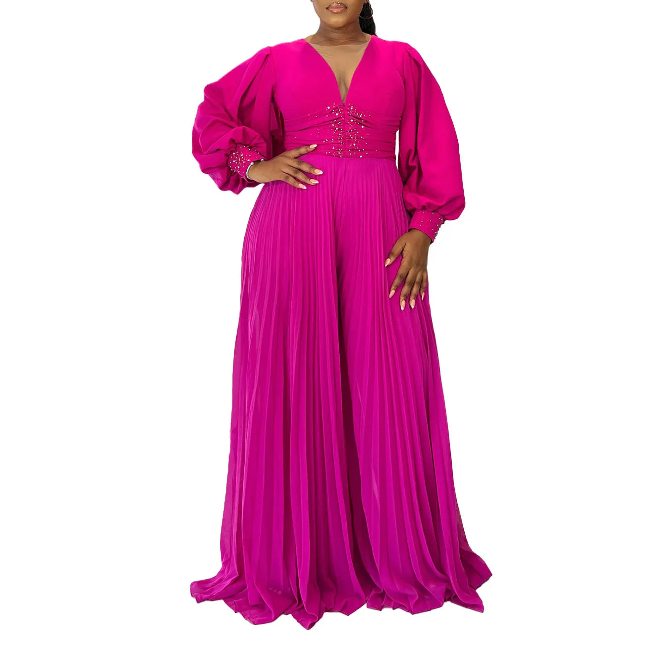 Autumn Dashiki African Clothes for Women African Long Sleeve V-neck Polyester Long Jumpsuit Outfits Elegant African Clothing 3XL