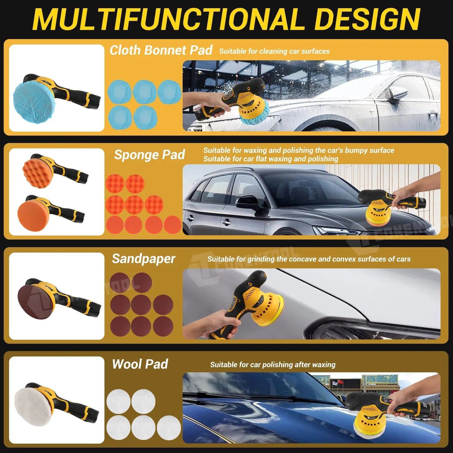 Conentool Cordless 12V Car Polisher Dual Action Wireless Car Polishing Machine Electric Polish Machines Adjustment Power Tools