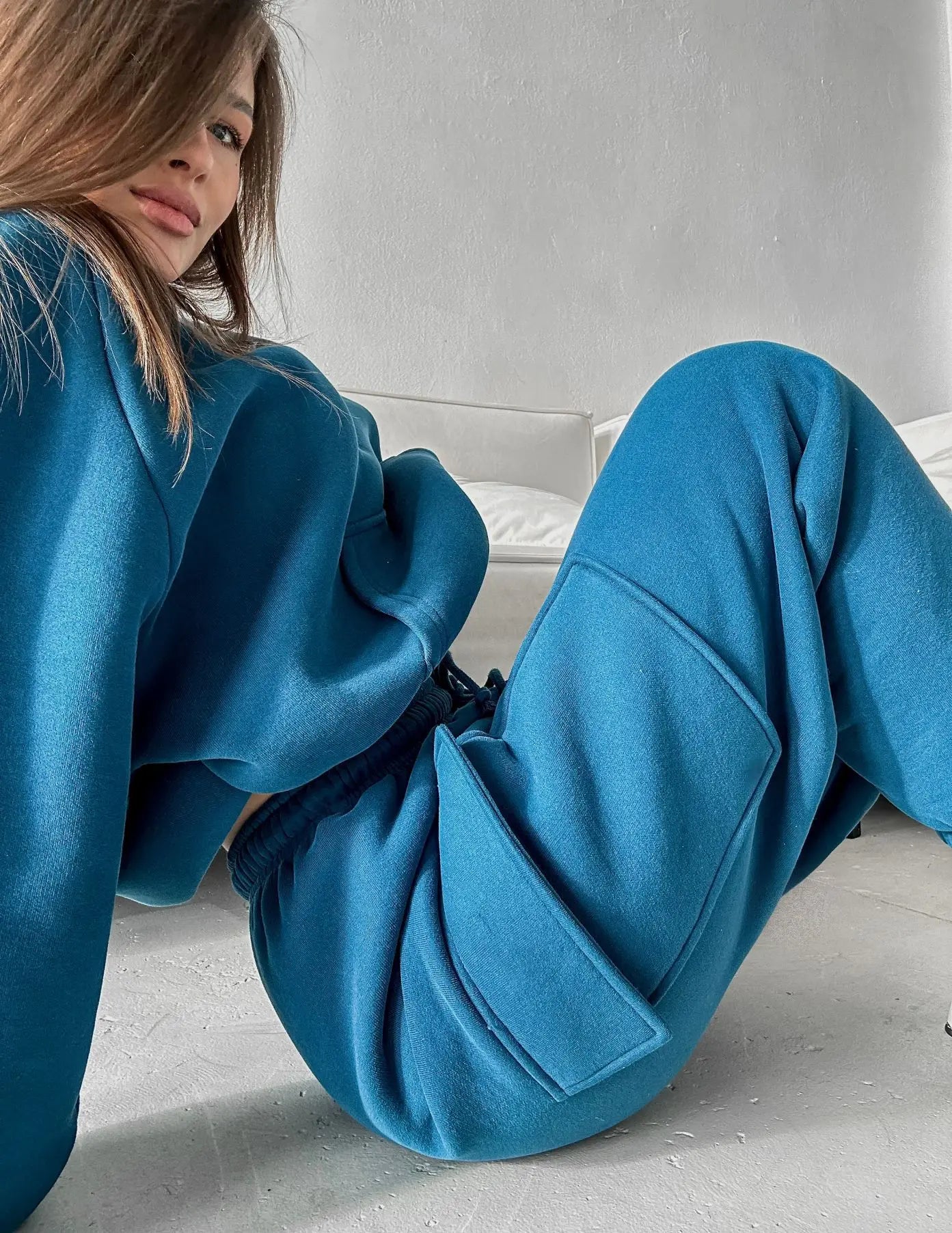 Hoodies Suit Winter Autumn Solid Casual Tracksuit Women Fleece 2 Pieces Set Sports Sweatshirts Pullover Jogger Sweatpants Outfit