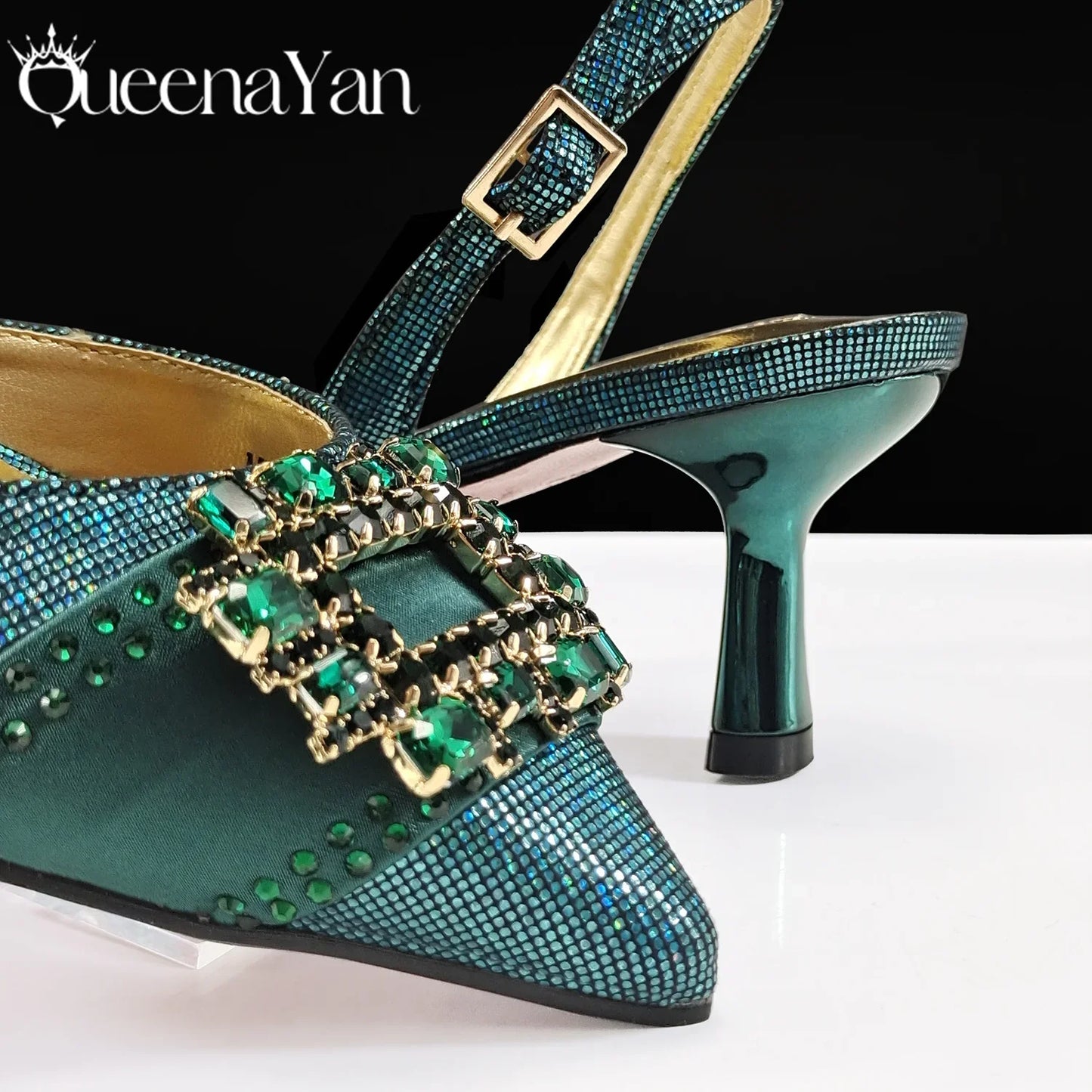 Nigeria Elegant Noble Party Wedding Shoes And Bag Pointed Toe Decorated With Rhinestone Women's Heel Shoes
