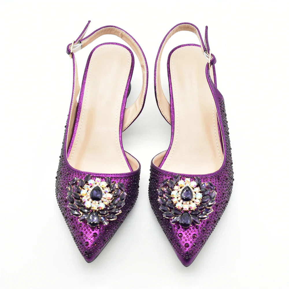 Elegant Italian Women's Rhinstone Pumps Heels Shoes and Bag Set To Match for Weddings and Party