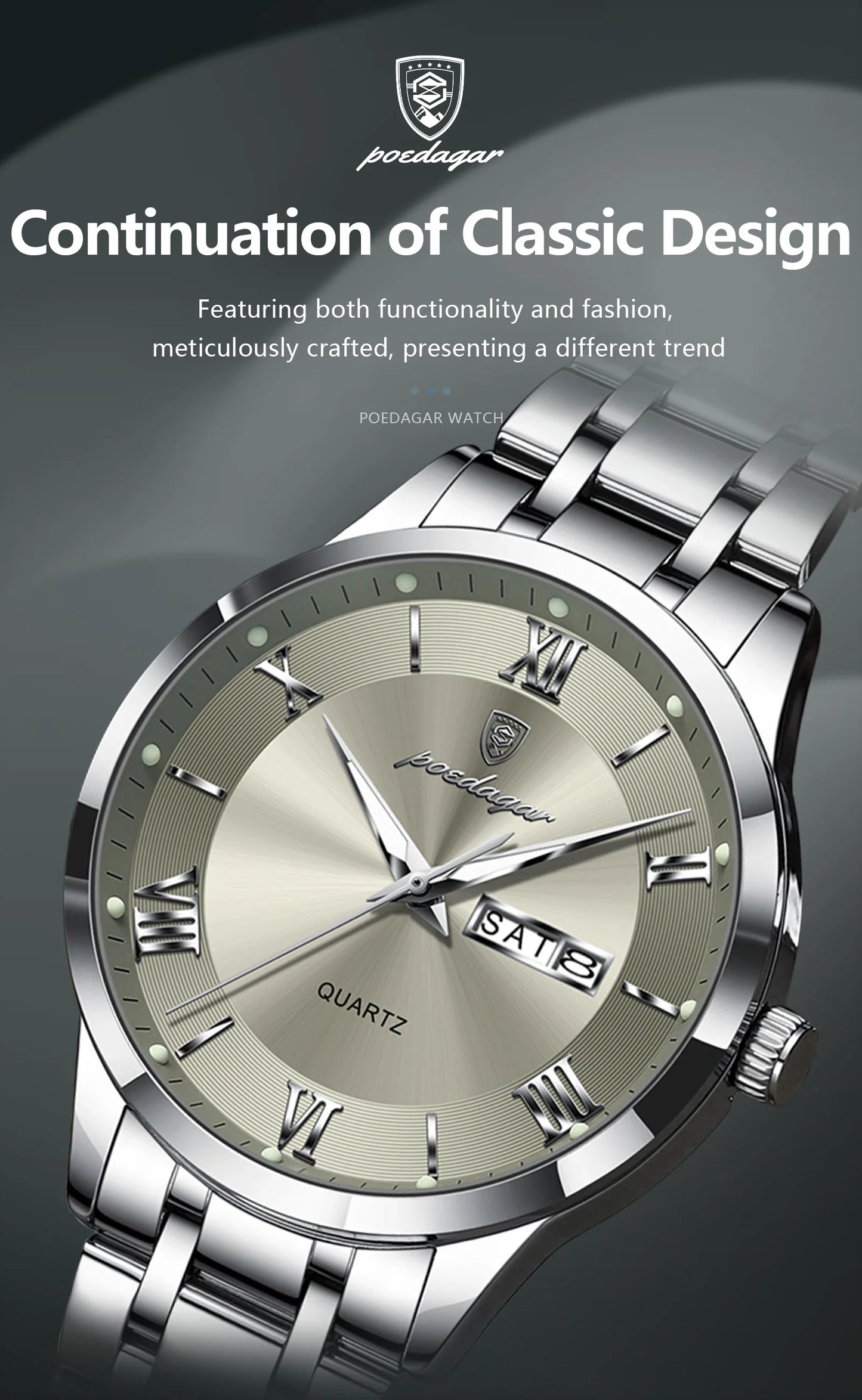 Luxury Fashion Men Clock Waterproof Luminous Week Date Sports Man Wristwatch Stainless Steel Men's Quartz Watches Reloj