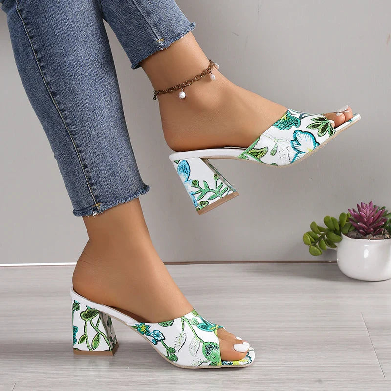 High Heels Women Slippers Chunky Fashion Sandals Designer New Shoes Slingback Flip Flops Dress Pumps Femme Slides
