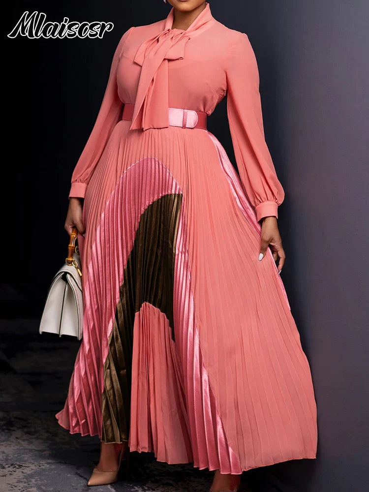 Mlaiscsr Fashion Long Sleeve Maxi Dress with Belt Women Elegant Birthday Party Dance Celebrity Gown Formal Evening Africa Dubai