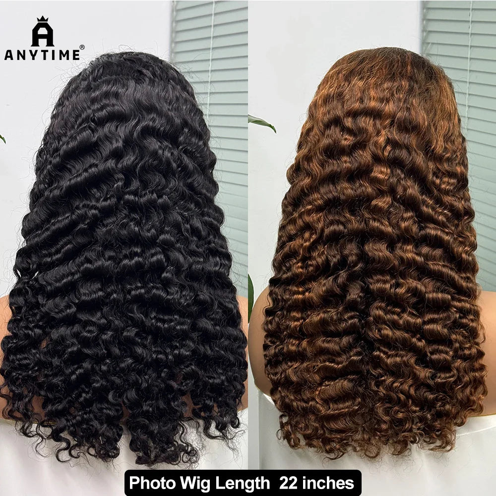 5x5 Lace 300% Density Burmese Deep Curly Hair Ombre Double Drawn Human Wig Transparent Lace Front