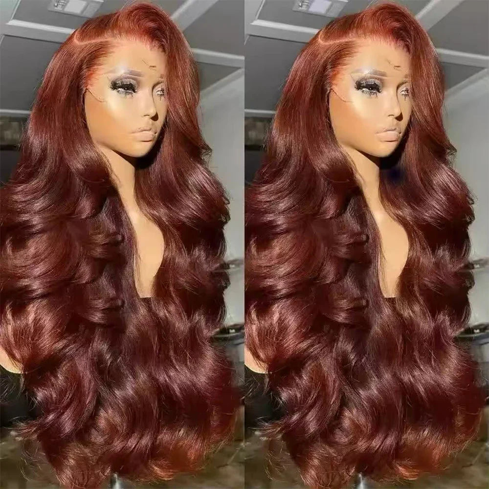 Brazilian Reddish Brown 13x4 13x6 HD Lace Front Wigs Body Wave Human Hair Copper Red 200%Density Lace Frontal Wig Long 34 36Inch