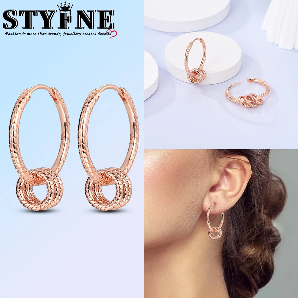 Elegant 925 Sterling Silver Double Square Buckle K Gold Set Pavé Earrings Women's Anniversary Party Jewelry Gift