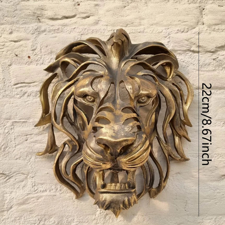 Significant Lion Head Wall Mounted Art Sculpture Gold Resin