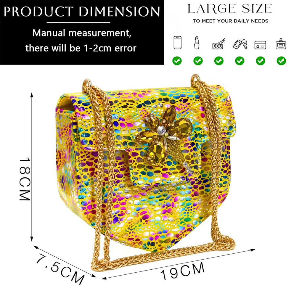 2025 New Yellow Color Thin Heels Pointed Toe Crystal Design Ladies Shoes Matching Bag Set For Women Weeding Party Pump