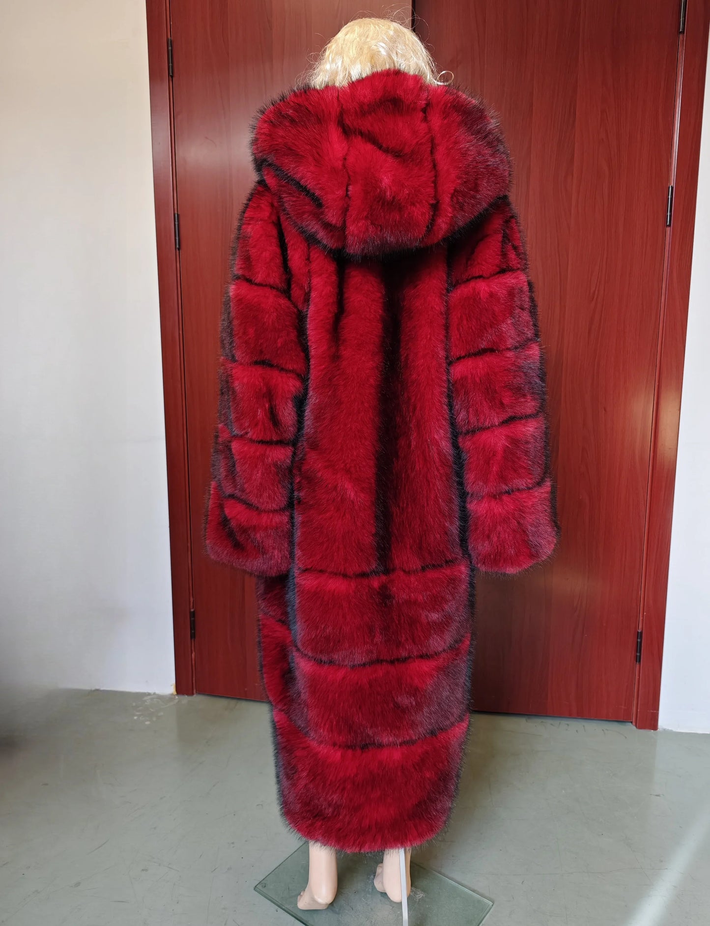 Women's Long Hooded Faux Fur Coat Autumn-Winter Luxury Thick Warm Fashion Street Style with Pockets High Street