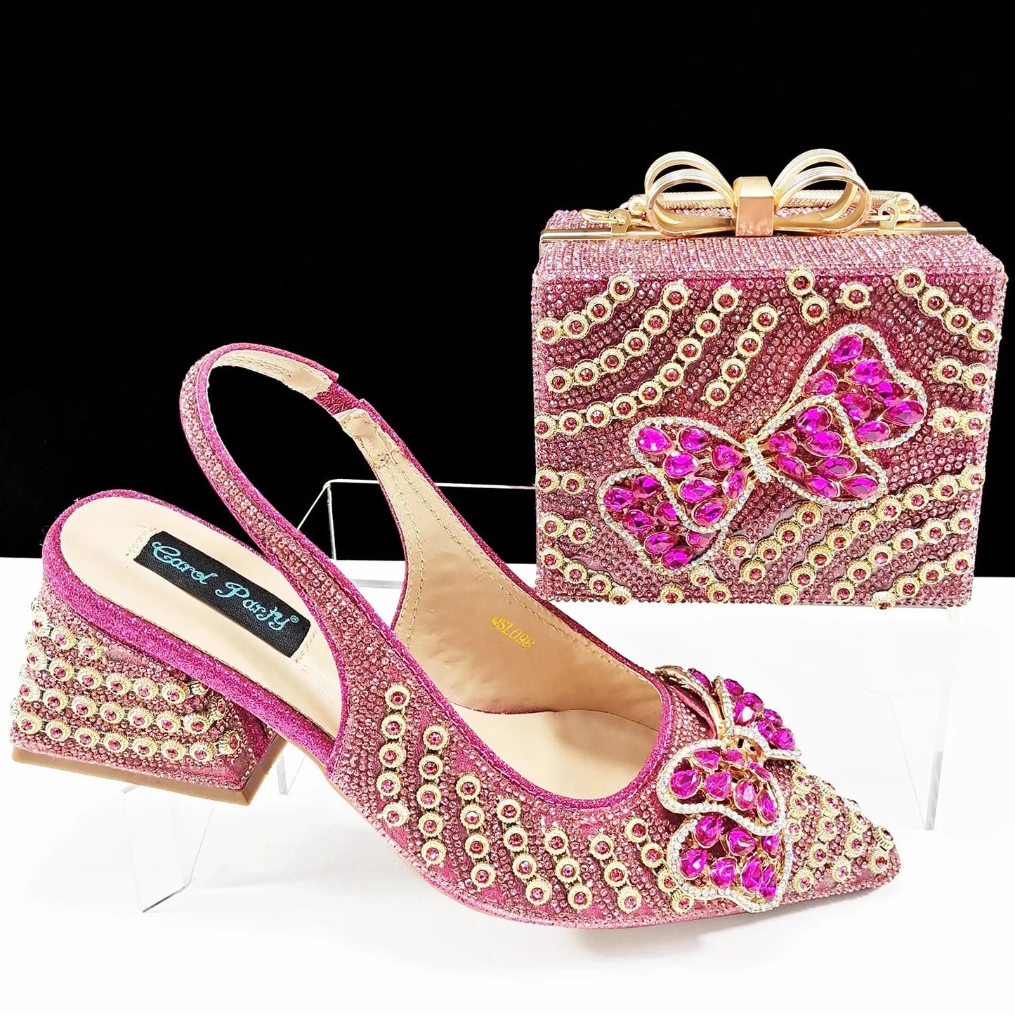 QSGFC Italian Design Clutch Dual Use Full Diamond High Heels Exquisite Gift-Box  And High Heels For Party Women Shoes