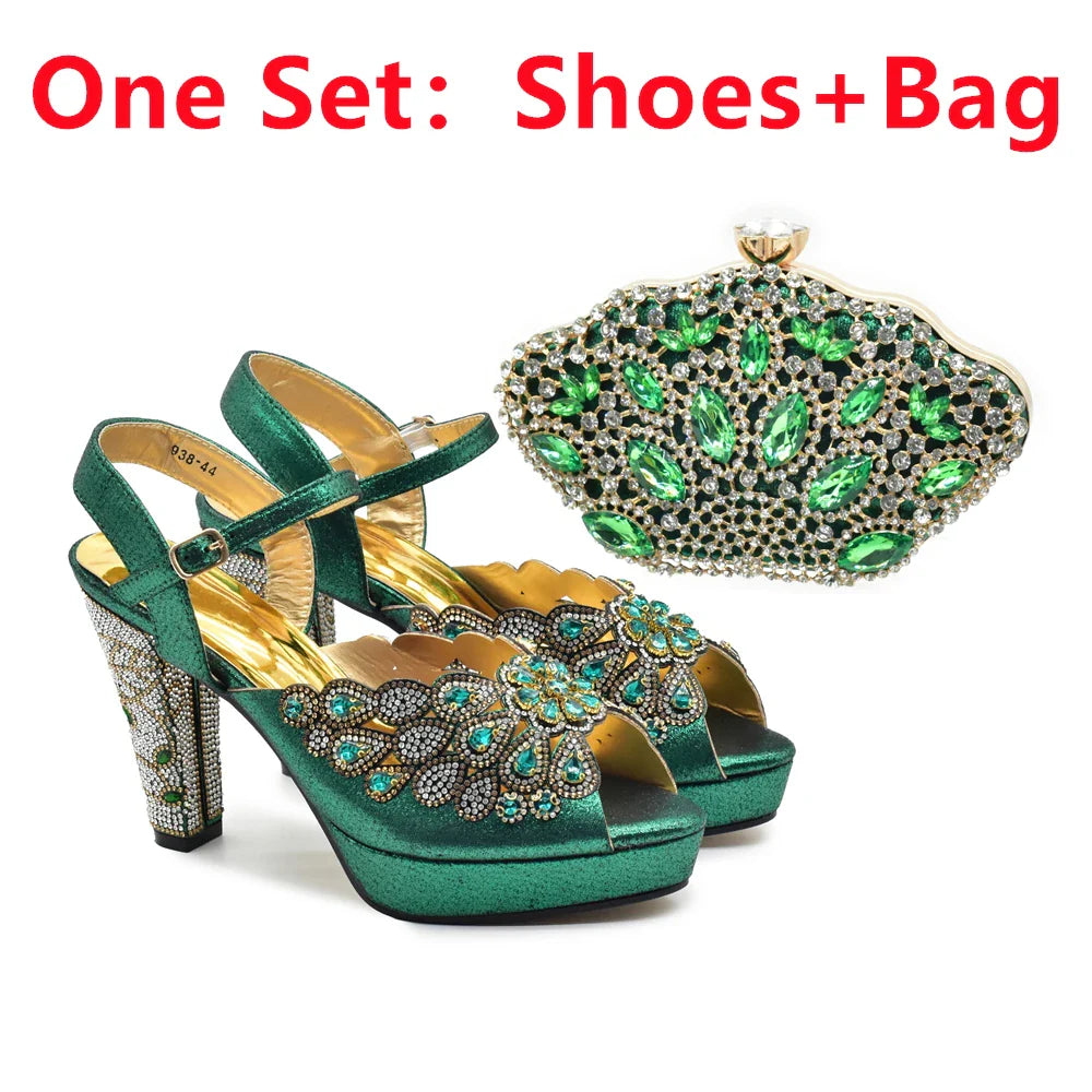 2024 Fashion Black Color High Quality Peep Toe Thin Heels Shoes Matching Bag Set for Nigerian Party Women Women Shoe Size 43