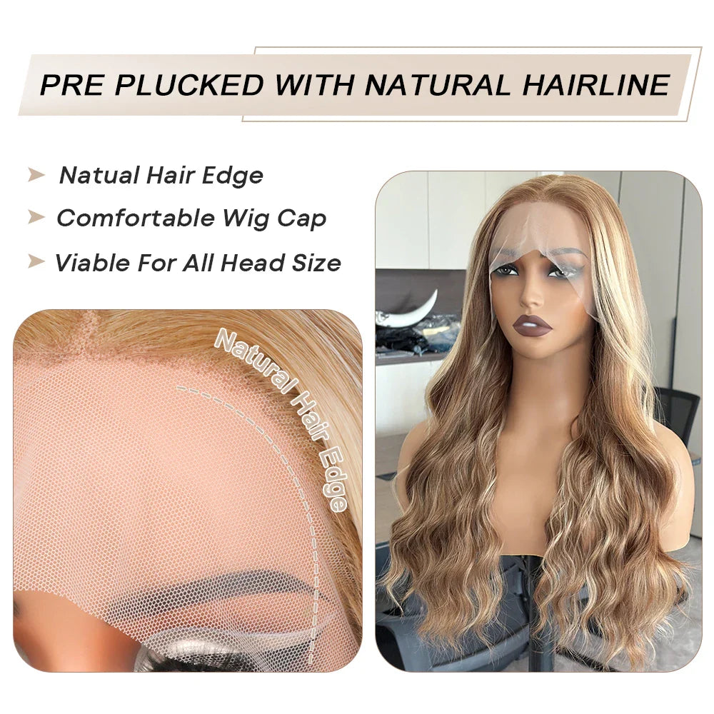13x6 Body Wave Highlight Lace Front Synthetic Ombre 13x4 Lace Frontal Wigs Honey Blonde Colored Wigs For Women