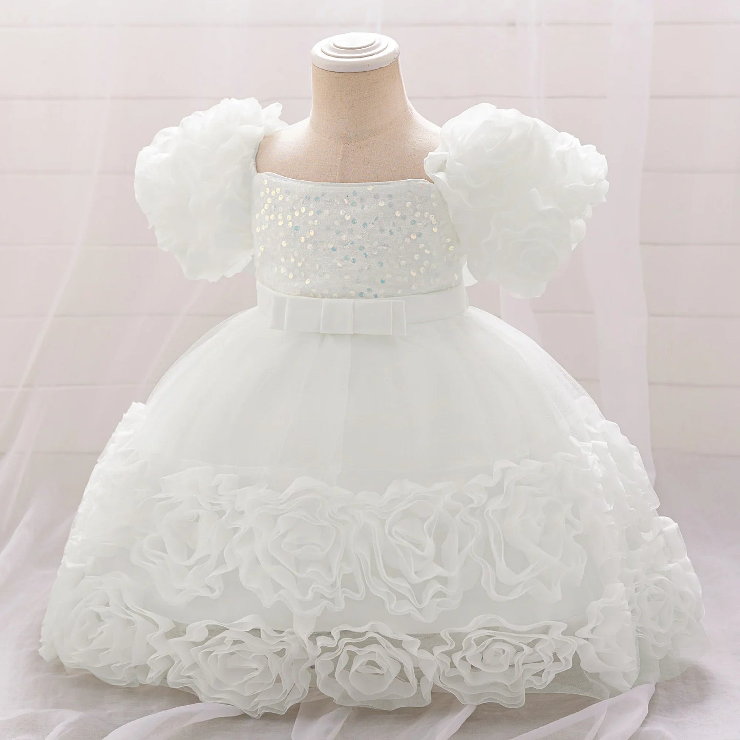 Girls 3D Flower Party Princess Dress for Baby Christmas Gown 1-10 Yrs Birthday Bow Tulle Bridemaid Dresses Wedding Kids Clothing