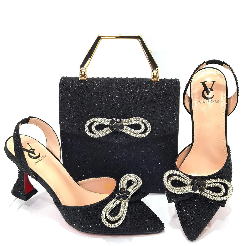 Women's High Heel Pointed Toe Sandals Party And Wedding Shoes and Bags Set