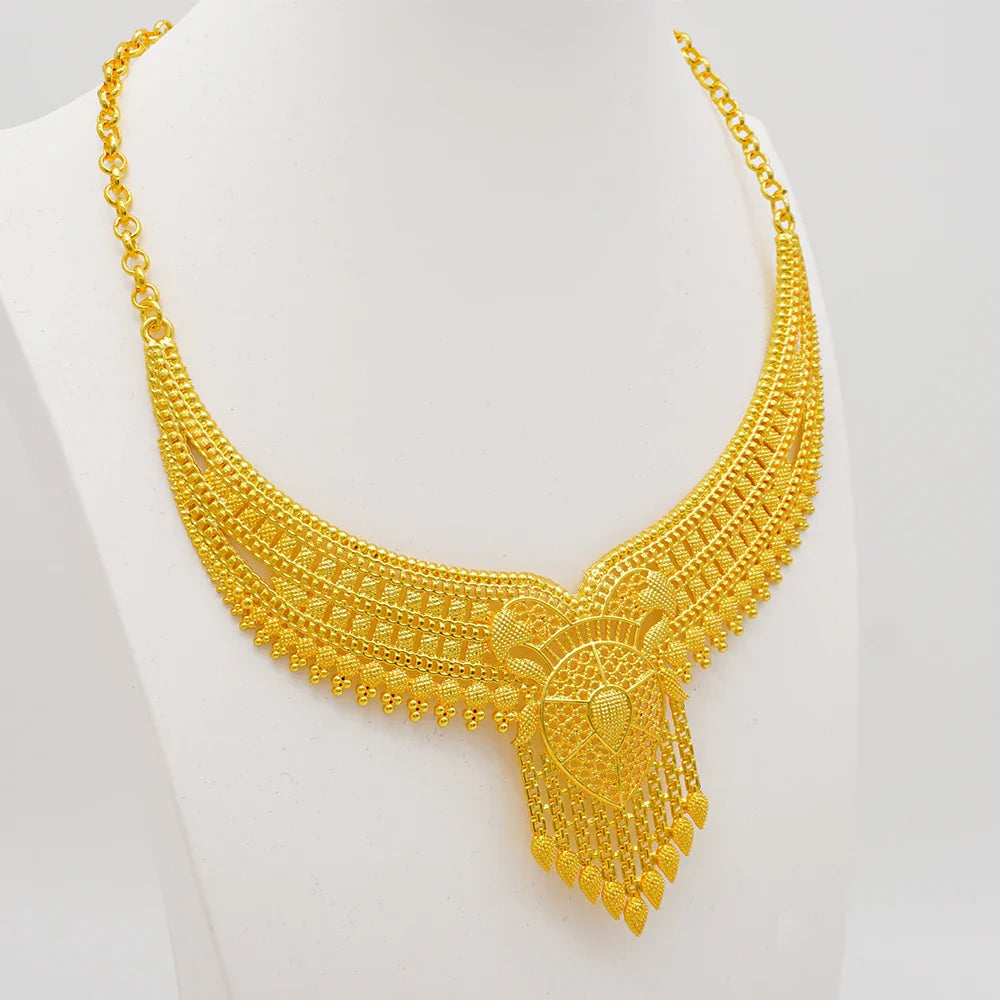 Indian Dubai Gold Color Jewelry Sets For Women Earring & Necklace Nigeria Moroccan Bridal Wedding Party Gifts