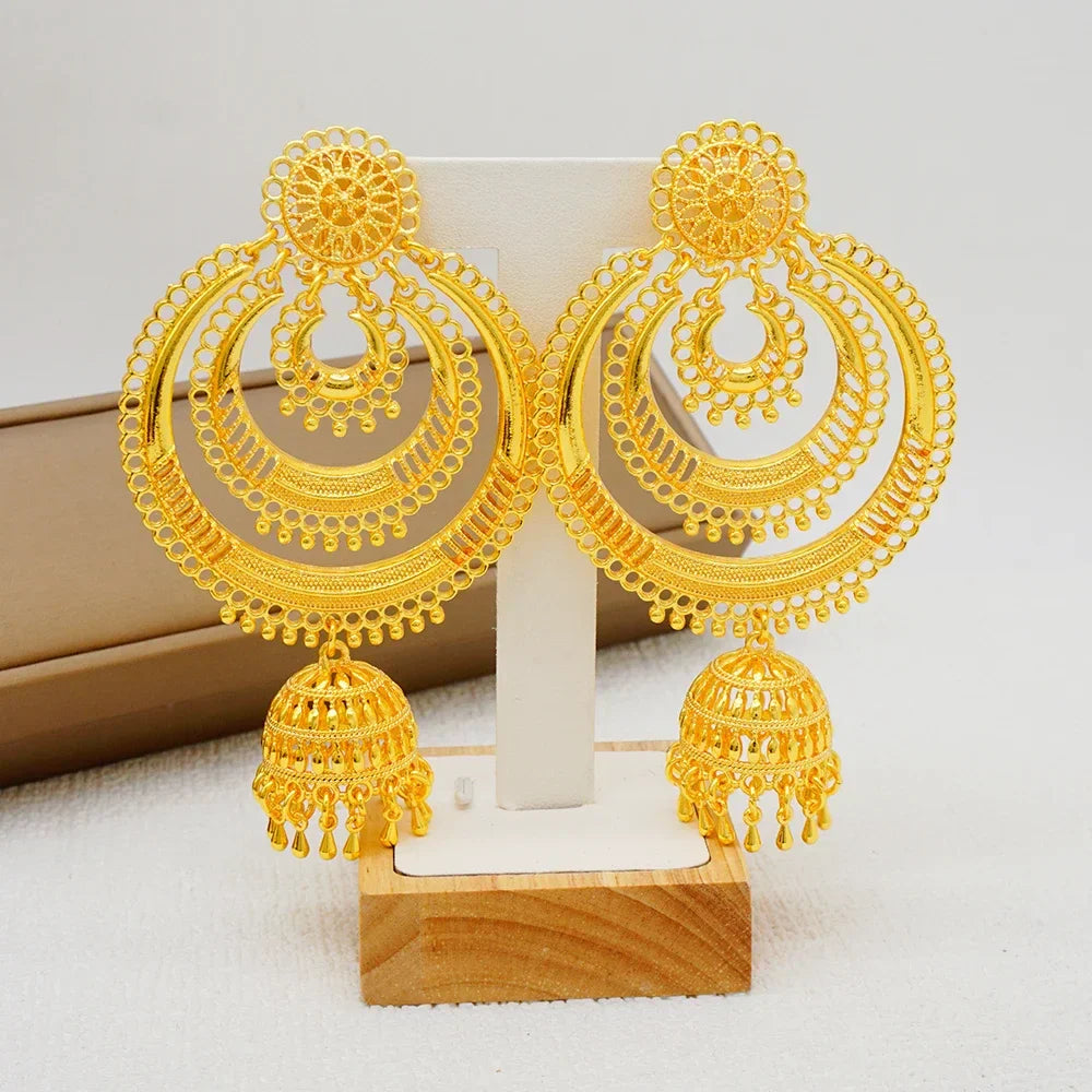 Bohemia Long Tassels Earrings African Dubai Gold Color Drop Earrings For Women Pendant Stud Earrings Wedding Jewellery Gifts