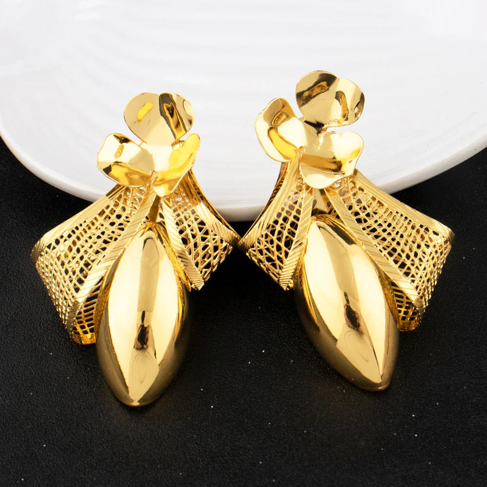 Luxury Bow Tie Necklace Earrings for Women Gold Plated