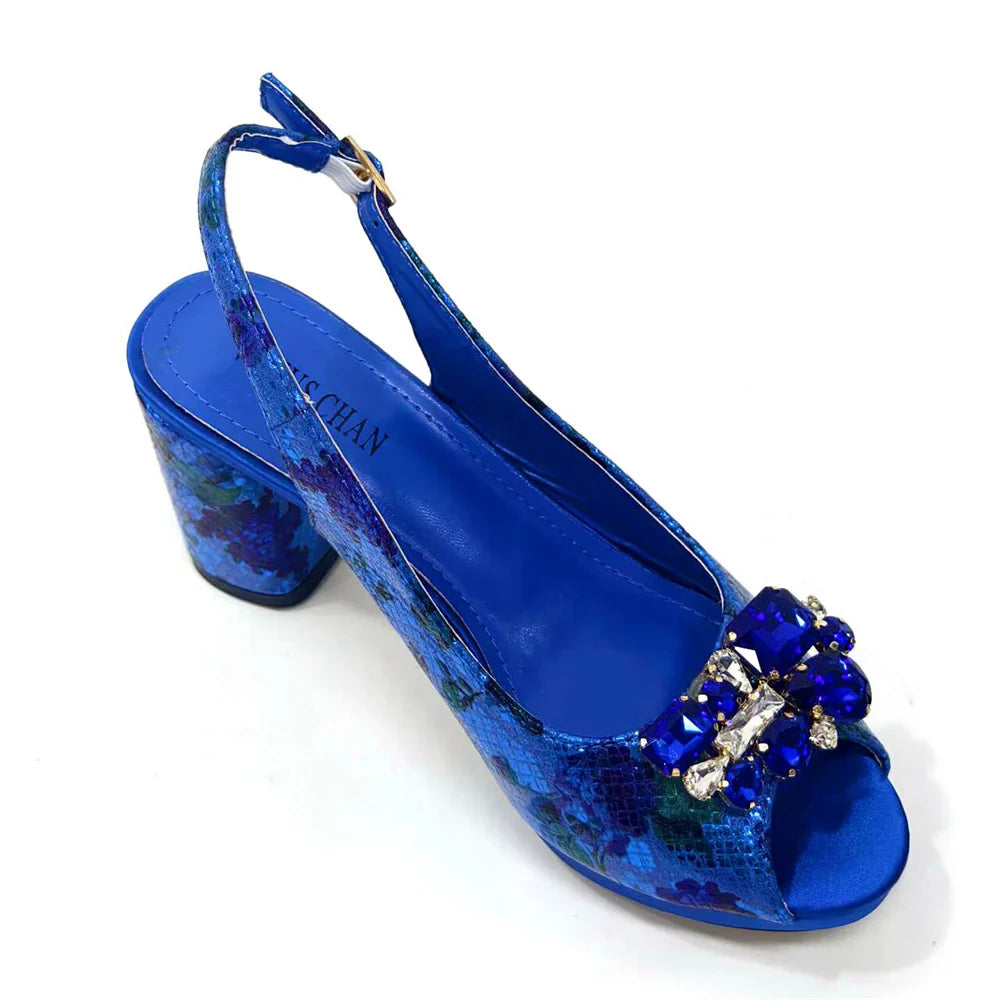 Venus Chan Italian Sandals and Bags Matching Set 2024 Women Heel Party for Gold Colour Wedding Bigger Size Thick Heel Shoes
