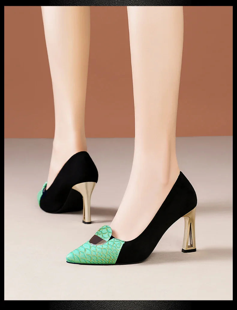 Sexy Fashion Style Women's Heeled Shoes Pointed Tip High Heels One Kick Retro Women Shoes Suede 2025 New Spring Zapatos De Mujer