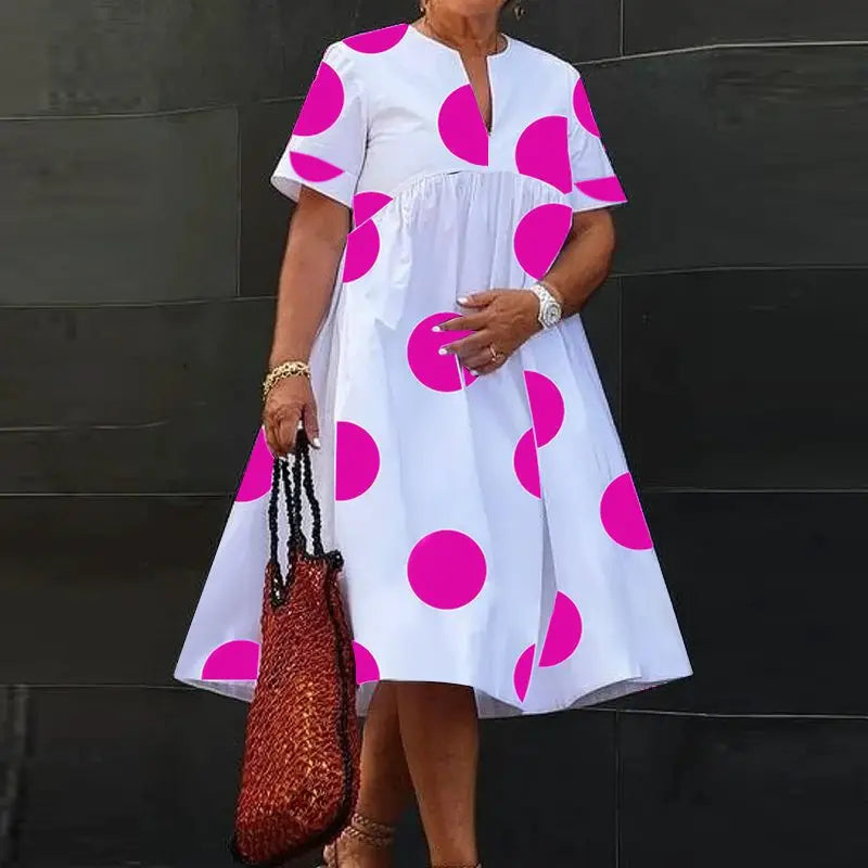VONDA Plus Size 5XL Women Dress 2025 Summer Bohemian Polka Dot Maxi Long Dress V Neck Party Sundress Vestido Beach Robe Elegant