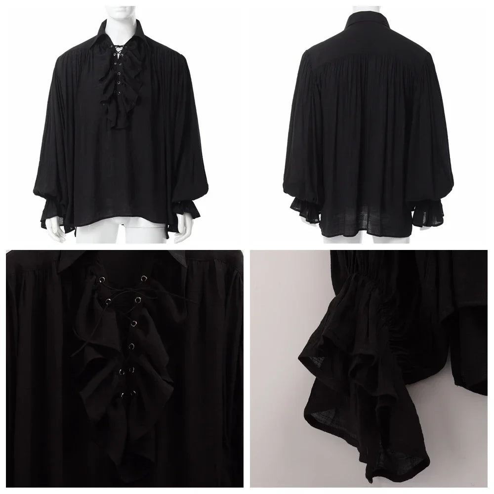Men’s Ruffled Pirate Shirt – Gothic Renaissance Lace-Up Poet Blouse for Cosplay & Festivals