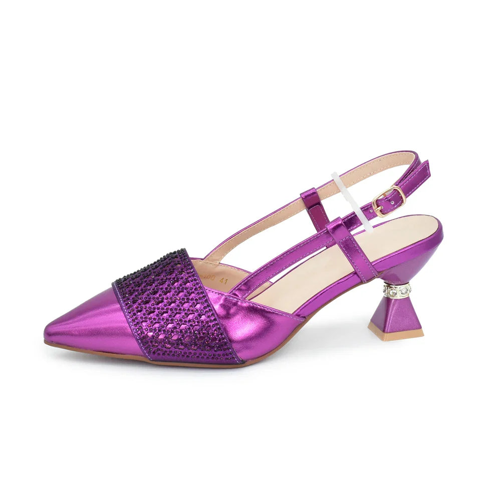 Matching Italian Shoe and Bag Decorated with Rhinestone for Women