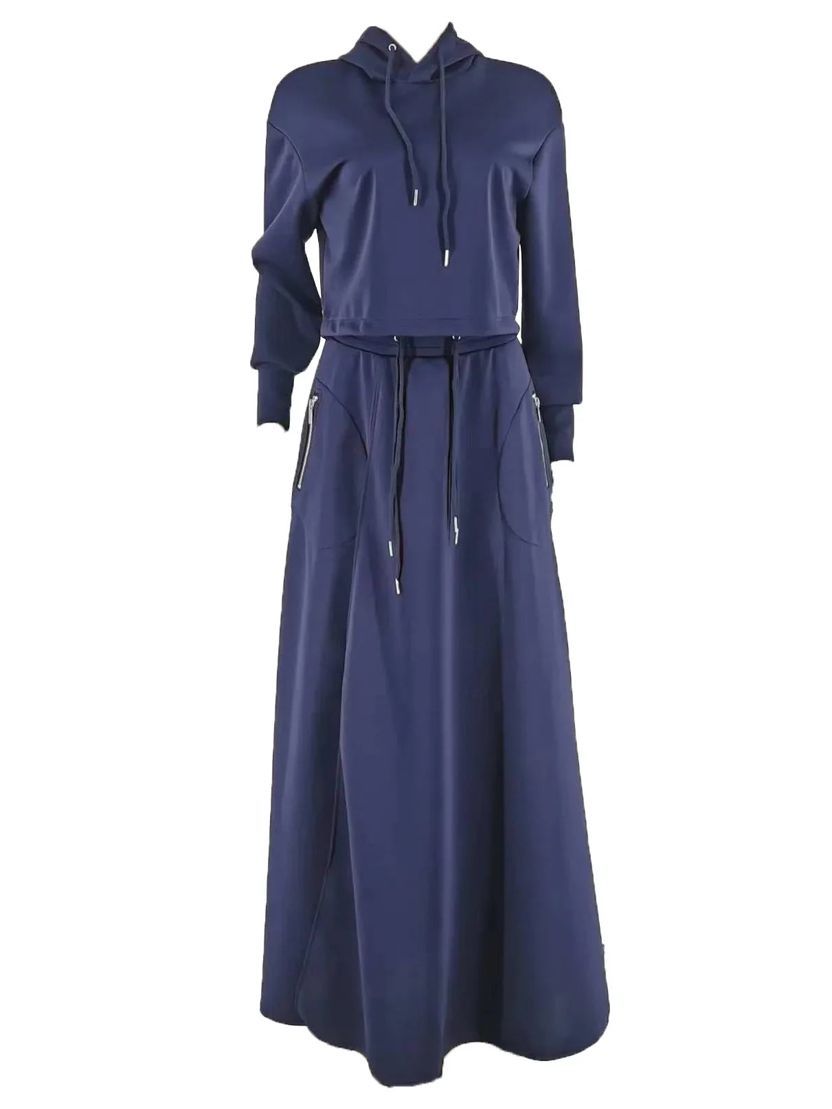 CM.YAYA Fashion Women's Set Long Sleeve Hooded Sweatshirt and High Side Split A-line Maxi Skirt Suit 2024 Two 2 Piece Set Outfit