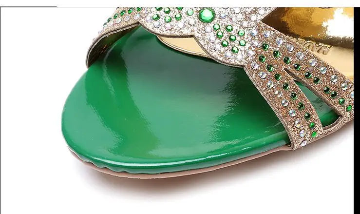 2021 New Hot Glitter Mesh Women Sandals Summer Fashion Outdoor Peep Toe Casual Beach Slippers Thick Heel Slip on Women Sandals