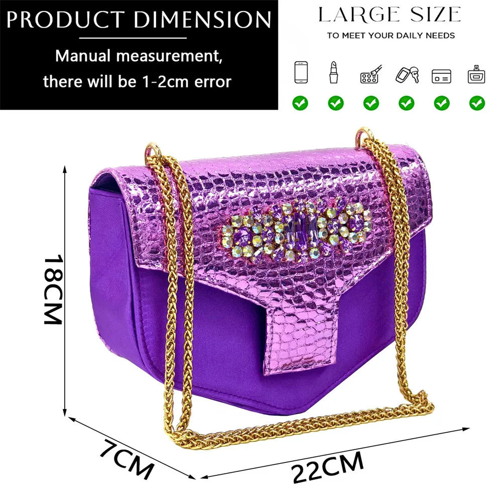 Women's Open Toe Heels Fashionable Rhinestone Decoration Shoe and Bag Set