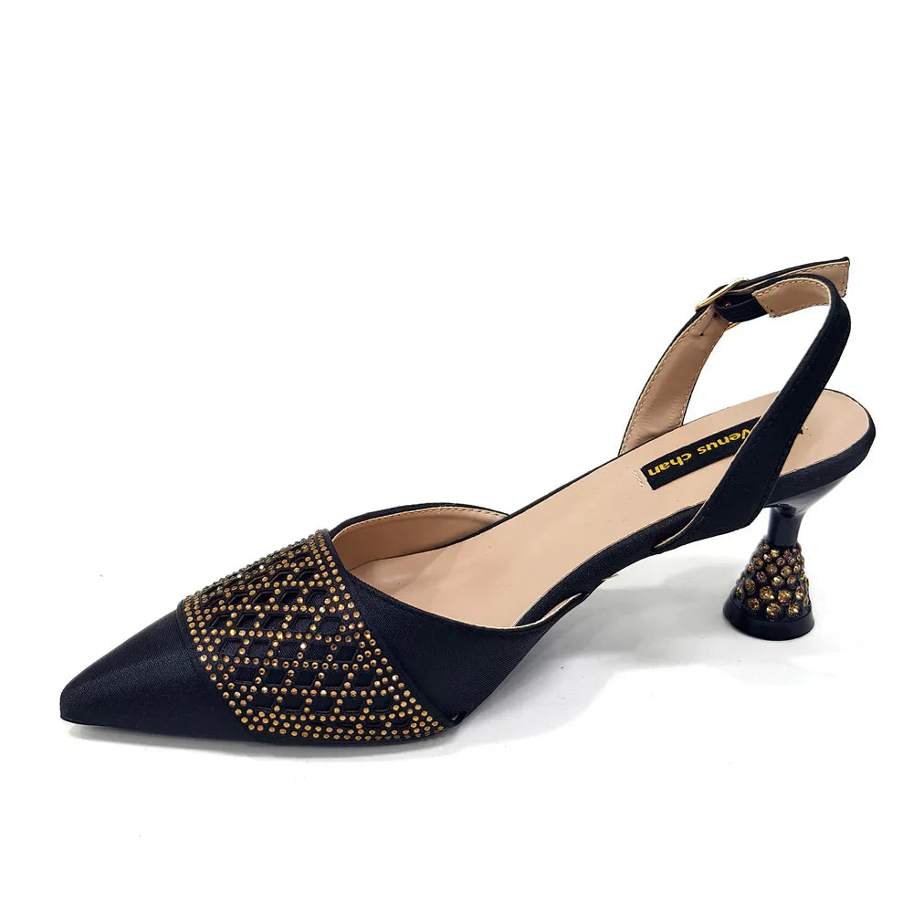 Women's Italian Party Shoes and Bag Set With Elegant Diamond Butterfly