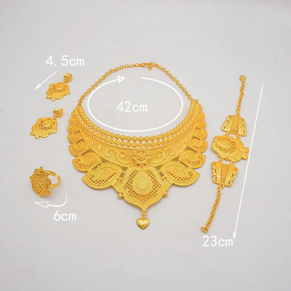 Indian Dubai Gold Color Jewelry Sets For Women Earring & Necklace Nigeria Moroccan Bridal Wedding Party Gifts