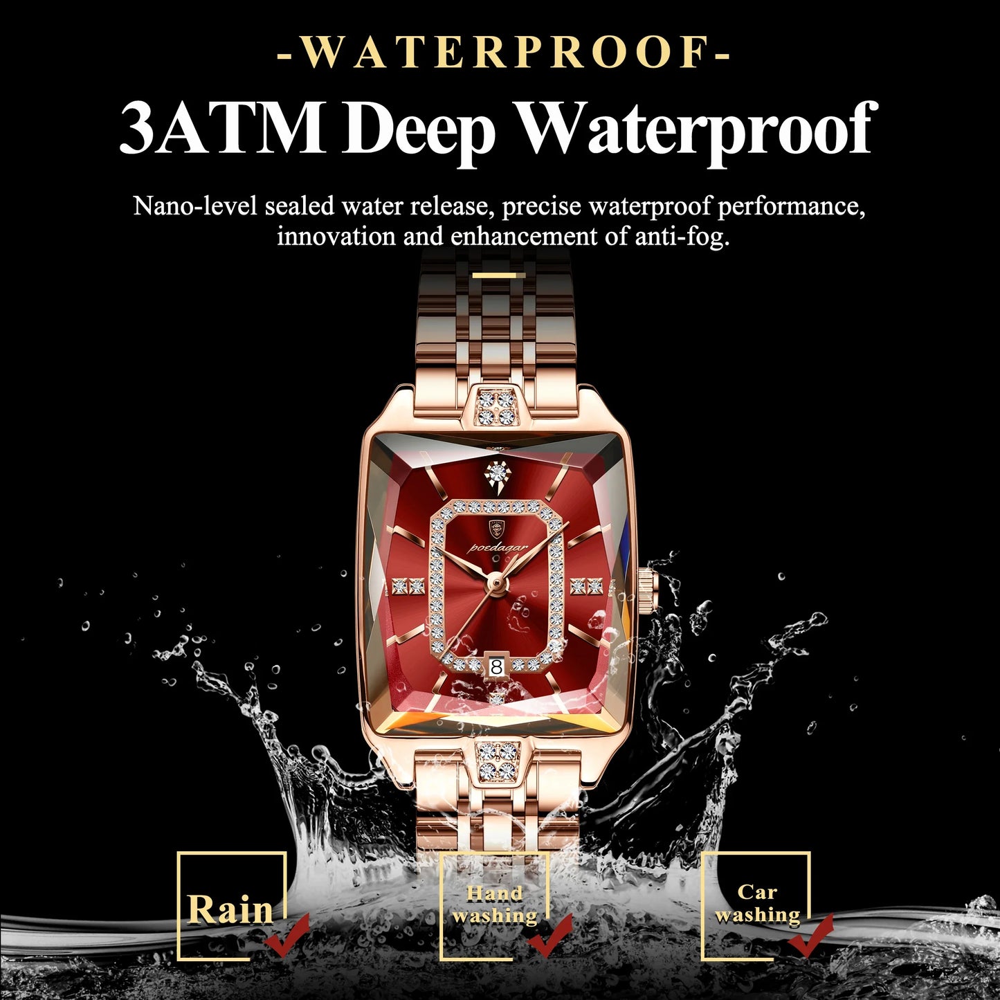 POEDAGAR Luxury Elegant Watch For Woman Date Waterproof Rectangle Ladies Watch Stainless Steel Quartz Women Watches Female Reloj