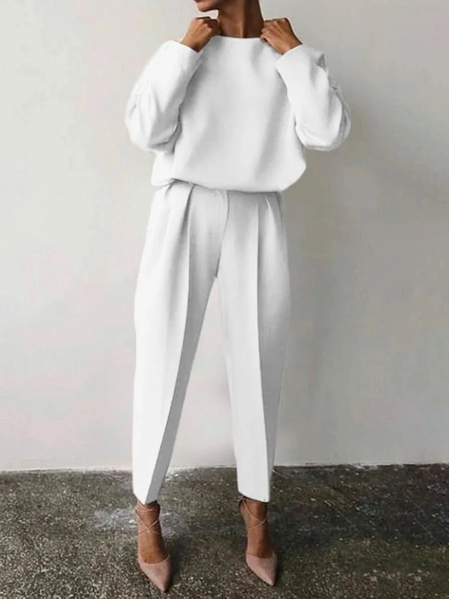 2024 Women's Loose-fit Long Sleeve Casual Clothing Set Fashion Solid 2 Piece Set Pants Sets Trousers Hosen-sets Women Suits