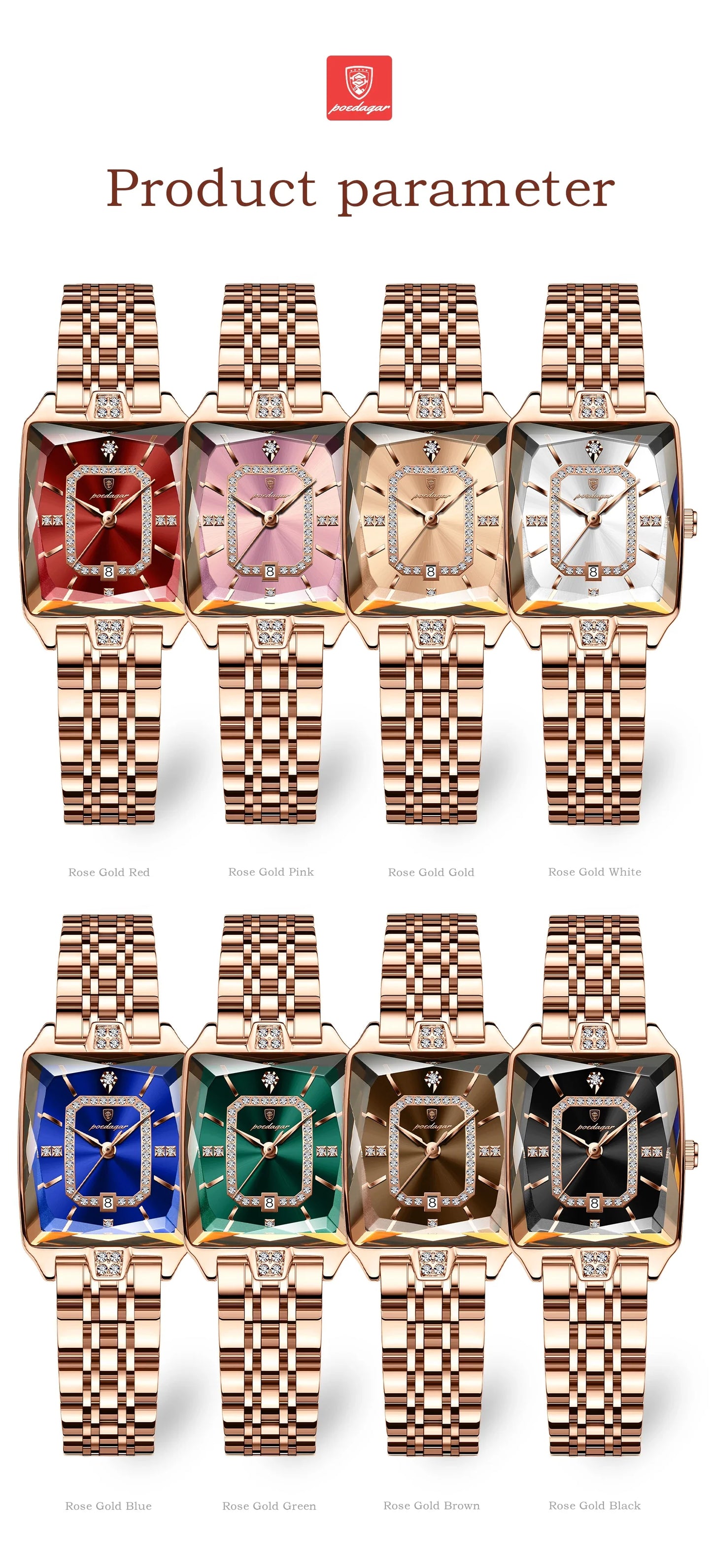 POEDAGAR Luxury Elegant Watch For Woman Date Waterproof Rectangle Ladies Watch Stainless Steel Quartz Women Watches Female Reloj