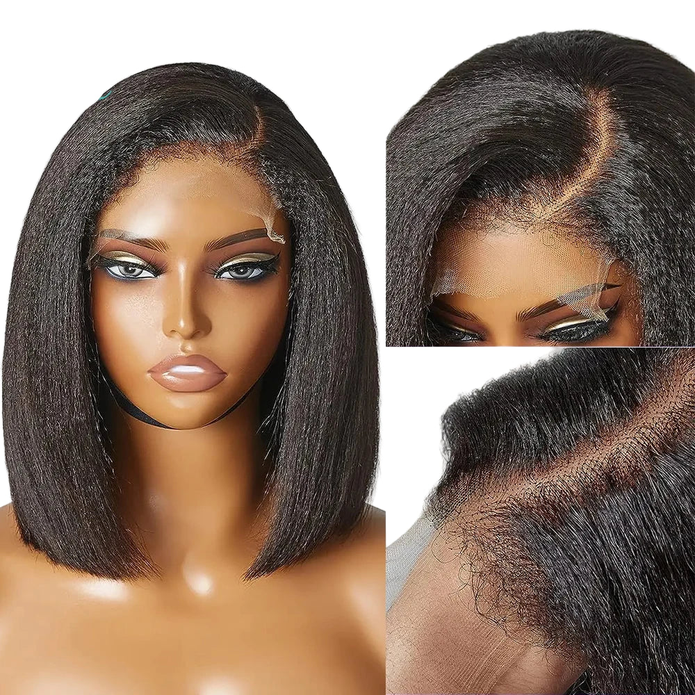 4c Hairline Kinky Straight Bob Human Hair Wig 4c Kinky Edges Curly Baby Hair Short Bob 13x4 Lace Frontal Wigs 4x4 Closure Wigs