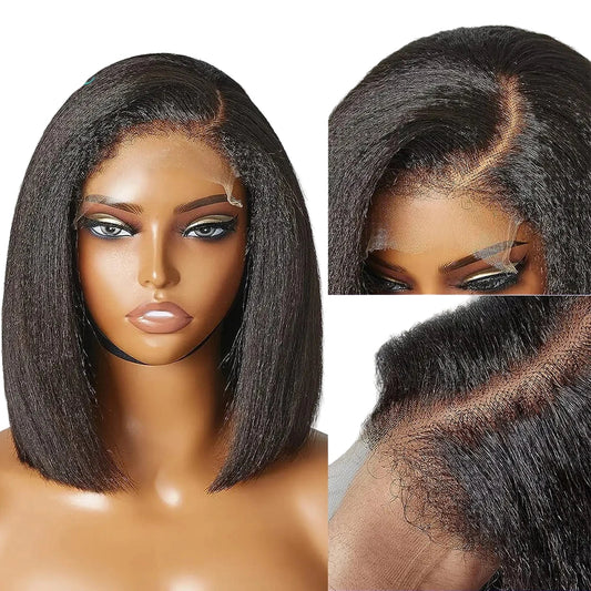 4c Hairline Kinky Straight Bob Human Hair Wig 4c Kinky Edges Curly Baby Hair Short Bob 13x4 Lace Frontal Wigs 4x4 Closure Wigs