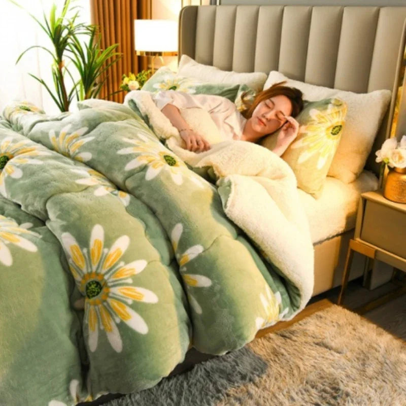 Winter Bedding Thick Quilt Blanket Thick Warm Flannel Fleece Comforter for Cold Nights