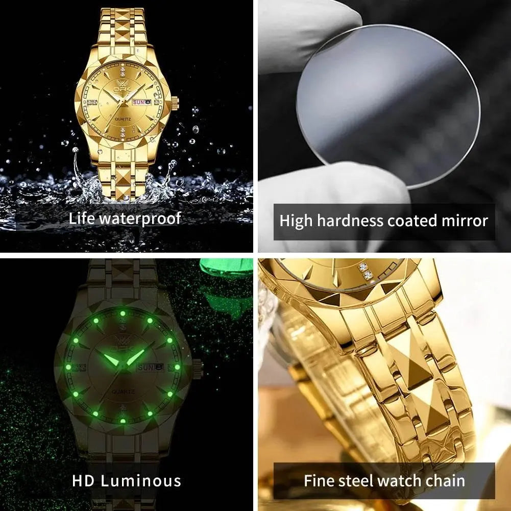Golden Stainless Steel Couple Watches